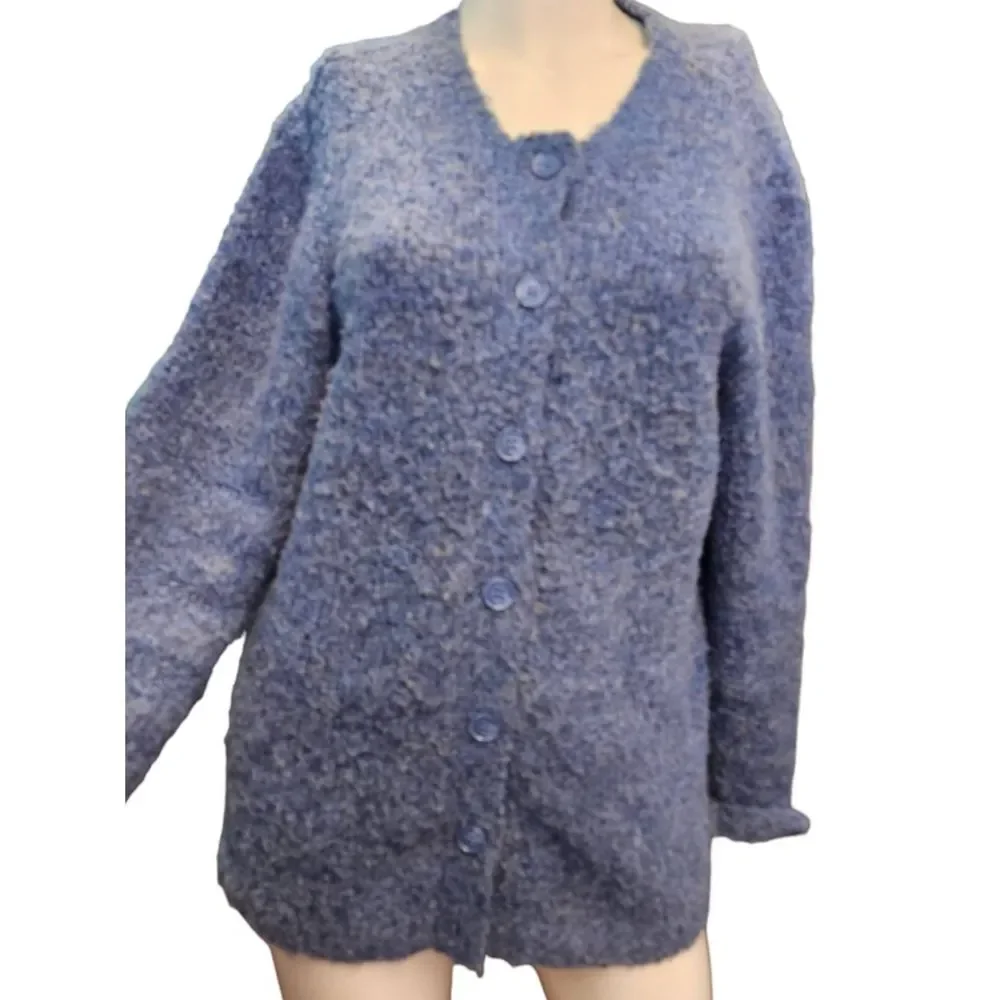 Appleseeds Blue Fuzzy Cardigan Womens Large - Picture 3 of 9